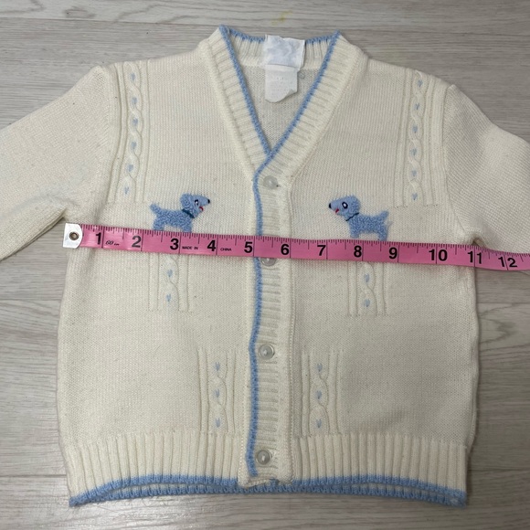 VNTG Nann-Knits Off White&Blue Dogs 9-12months Cardigan Sweater Acrylic Unisex - Picture 8 of 11